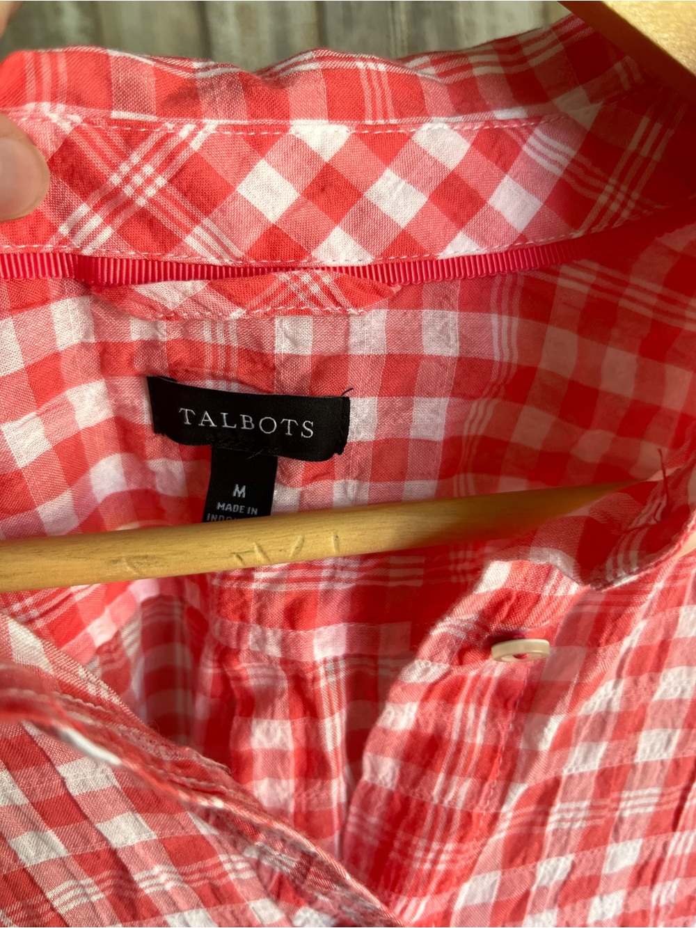 Talbots Pink Gingham Button Front Shirt Cotton Lyocell Medium - Picture 6 of 6